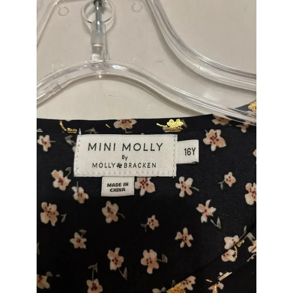 Molly Bracken Dress Mini Molly Youth XL Sz 16 Floral Black Cottagecore